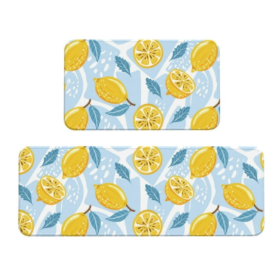 Kitchen Mats for Floor 2 Piece, Cute Lemon Ice Blue Anti Fatigue Mats for Kitchen Floor, Kitchen Rugs Non Slip Washable for Bedroom Bathroom Office Work Home Kitchen Decor