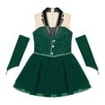 thumbnail image 5 of YONGHS Kids Girls Figure Ice Skating Dance Dress Sleeveless Mesh Splice Ballet Leotard with Gloves Dark Green 8, 5 of 7