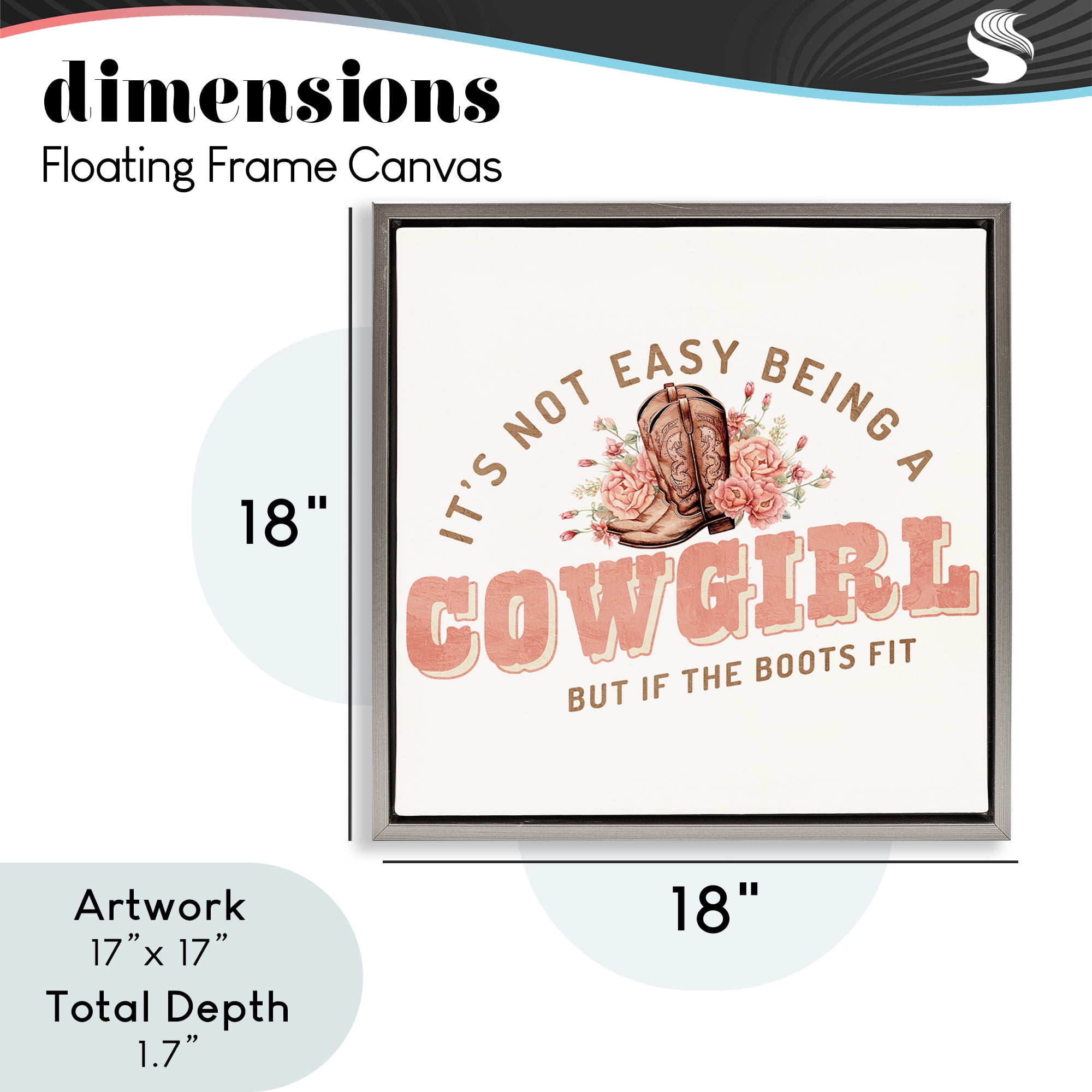 Not Easy Being Cowgirl Gray Framed Floater Canvas Wall Art, design by Kim Allen