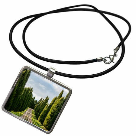 Linked Long Necklace - 3dRose Italy, Tuscany, Long Driveway lined with Cypress trees - Necklace with Pendant (ncl_277692_1)
