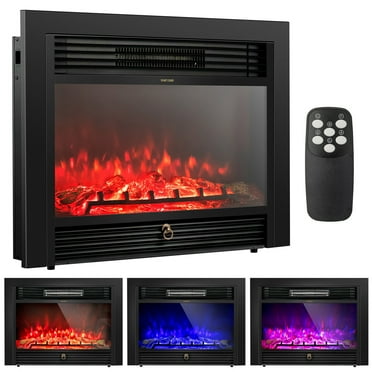 Costway 28.5" Fireplace Electric Embedded Insert Heater Glass Log Flame Remote