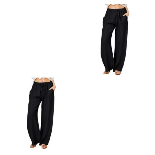 Pantalones de mujer Qarigey banda elástica plisada de repuesto largo de lino transpirable verano para niñas y mujeres