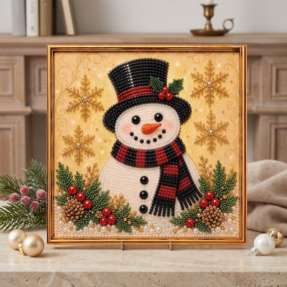 syligr Snowman Christmas Diamond Art for Adults, Vintage Christmas Pearl Art Kits, DIY Pearl Diamond Kit, Winter Bead Crafts Ornament, Xmas Party Decorations for Mantel, Unique Gift/Favors