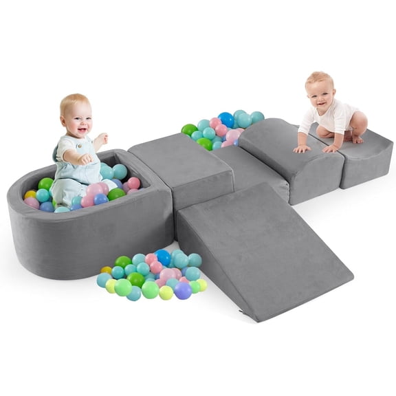 INFANS Climbing Toys for Toddlers, Foam Climbing Blocks and Ball Pit for Baby, 5pc Kids Climb and Crawl Block Activity Structure Play Set, Indoor Foam Play Gym for Crawling and Sliding