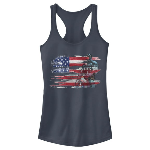 Junior's Marvel America Stand to Honor Red White Blue  Racerback Tank Top Indigo Medium