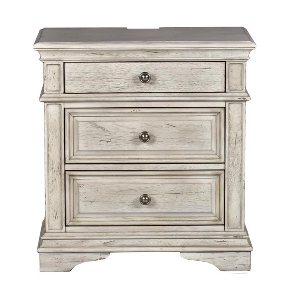 Pemberly Row Contemporary Rustic Ivory Wood 3-drawer Nightstand