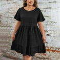 thumbnail image 6 of Stylish SMihono Women's Summer Cotton Linen Dress Casual Mid Length Short Sleeve Fashion 2025 Round Neck A Line Flowy Swing Dress Black XXXL, 6 of 8