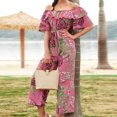thumbnail image 4 of Gaecuw Jumpsuits for Women Dressy Short Sleeve Off the Shoulder Strapless Overall Band Collar Floral Printed Onesie One Piece Outfits Boho Long Pants Wide Leg Chiffon Summer Romper Ankle Length, 4 of 7