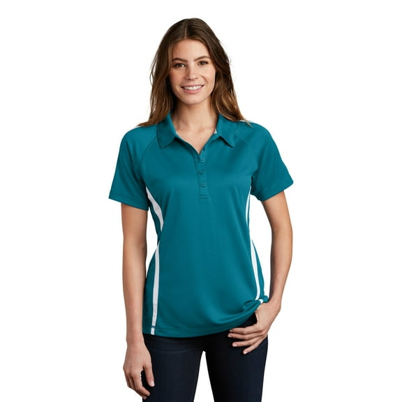 Sport Tek Adult Female Women Plain Short Sleeves Polo Blue Wake/Wht 3X-Large