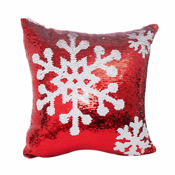 Rojo de lentejuelas copo de nieve Reno letra patrón sofá decoración del hogar fundas de almohada de coche funda de almohada suave funda de almohada 40x40cm Inevent JR0775-06
