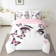 thumbnail image 2 of Manfei Chic Eye Eyelash 7pcs Bedding Comforter Set,Cartoon Butterfly Queen Bedding Sets,Pink White Black Queen Sheet Sets For Teens,Super Cozy Room Decor Reversible, 2 of 8