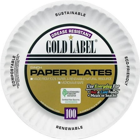 AJM Packaging  9 in. Plates & Paper - White