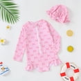 thumbnail image 5 of Toddler Girls Rash Guard Swimsuit Baby Long Sleeve Rash Guard Bathing Suit Girl One Piece Ruffled Swimwear with Sun Hat, 5 of 8