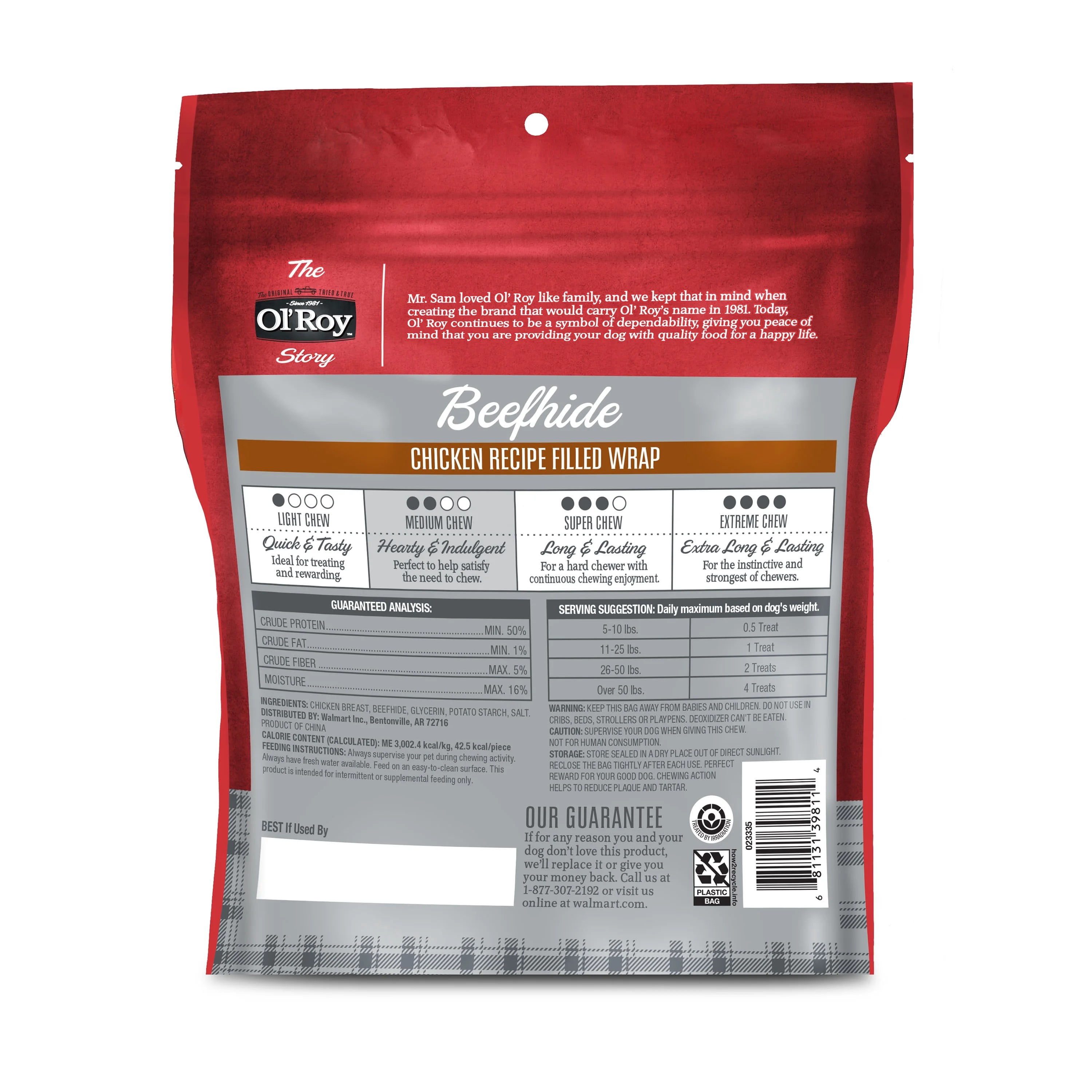 (3 pack) Ol' Roy Beef hide Filled Wrap, Chicken Recipe, Dry Training Treats for Dogs, 12 oz, 24 Count