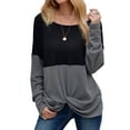 thumbnail image 1 of Women Long Sleeve Crew Neck Twist Knot Hem Color Block Pullover Top, 1 of 6