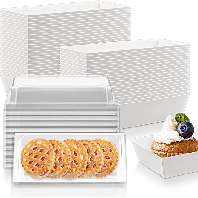 Paquete de 50 Cajas de Papel para Postres con Tapa Transparente, Cajas de Panadería Contenedores Kraft Desechables para Galletas, Donuts, Muffins, Sándwiches y Pastelería