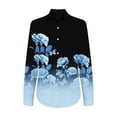 thumbnail image 4 of Blue Ladies Tops and Blouses Womens V Neck Roll Up Sleeve Down Blouses Tops, 4 of 5