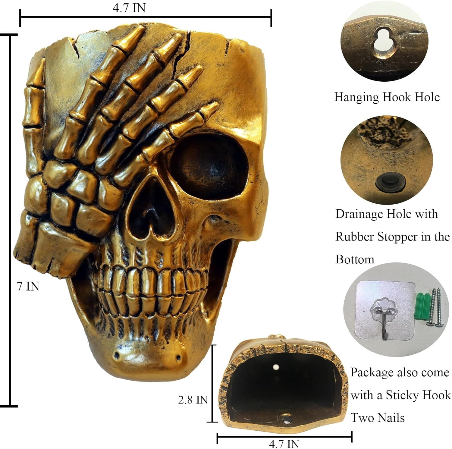 Skull Face Hanging Planter with Drainage Hole for Indoor Outdoor Plants