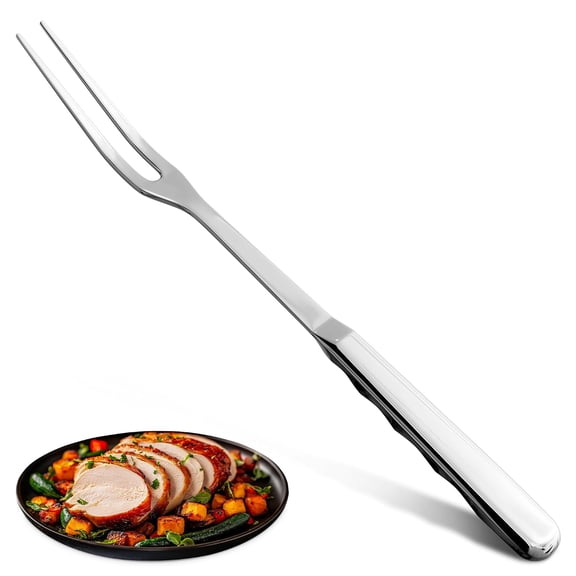 NORIZF 11" Stainless Steel Cooking Fork for Meat,Solid Metal Handle | Meat Fork with 2 Prong Tines That Hold Roasts without Bending,Dishwasher Safe; for Carving,Beef,Grilling,Roasting and Bbq