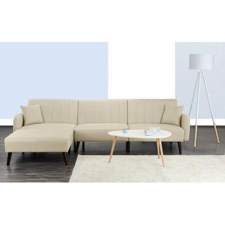 Modern Style Linen Fabric Sleeper Futon Sofa Living Room L Shape