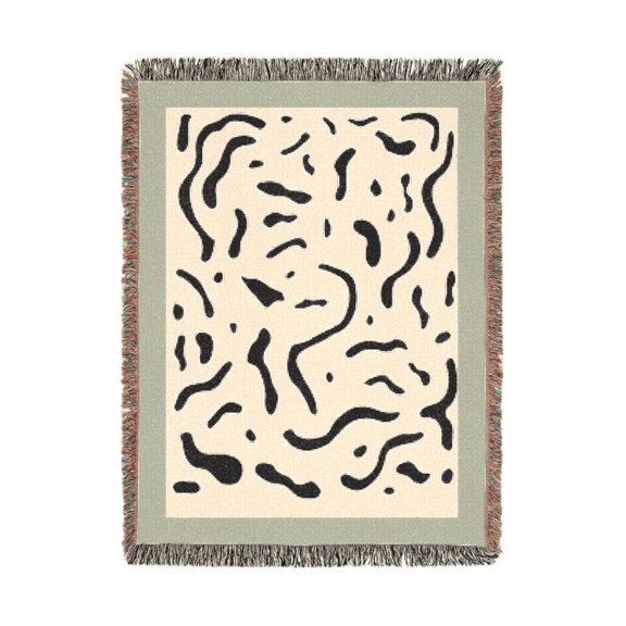 Black and Cream Abstract Squiggle Woven Blanket, 100% Cotton, Modern Style for Sofa or Bedroom