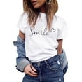 thumbnail image 2 of MIXUE Womens Tops Summer Letter Heart Print Round Neck Short Sleeve Slim Fit Fashion Casual Tunic Shirts For Women Tshirts Activewear,White,XL, 2 of 7