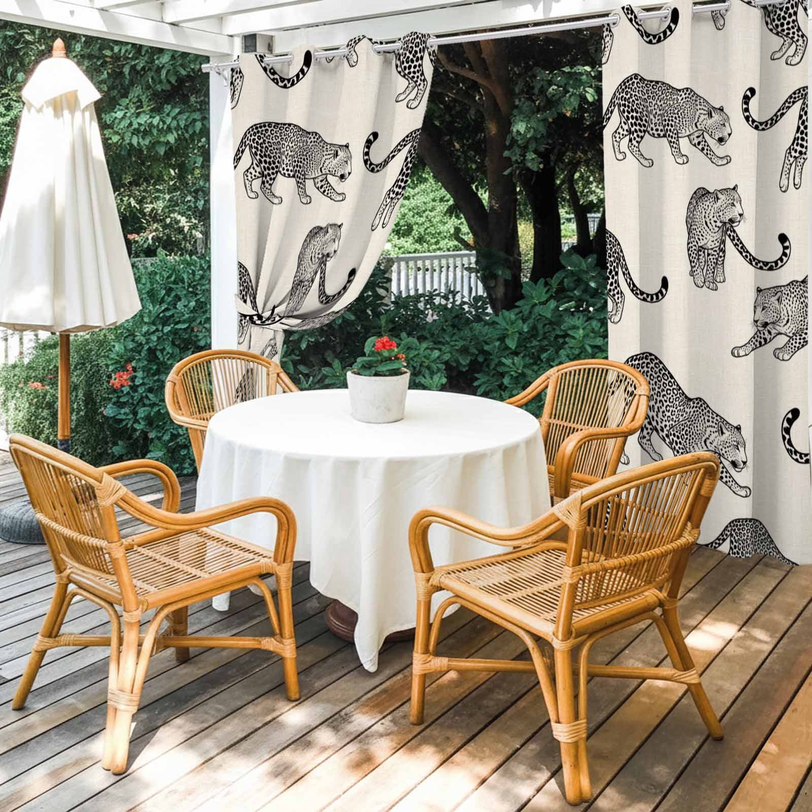 Modern Leopard Outdoor Curtains for Patio, Wildlife Jungle Style Animals Linen Texture Sunshade Privacy Drapes Grommet Waterproof Outside Curtains for Porch/Cabana/Balcony 54"x 108", 1 Panel