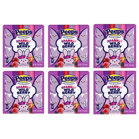 Peeps Marshmallows Sparkly Wild Berry Flavored Marshmallows - Limited Edition Easter - Pack Of 6 Bags - 8 Bunnies Per Bag - 48 Bunnies Total - Gluten Free Marshmallow Peeps