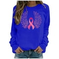 thumbnail image 3 of DDAPJ pyju Breast Cancer Awareness T-Shirts for Women Pink Ribbon Printed Long Sleeve Crewneck Sweatshirts Comfy Loose Crew Neck Faith Hope Tops Blue M, 3 of 6