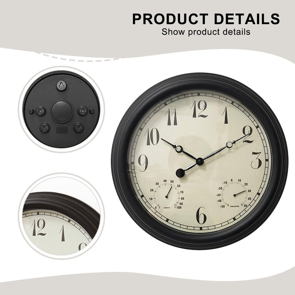 15 Inch Waterproof Clock With Thermometer And Hygrometer For Garden Use