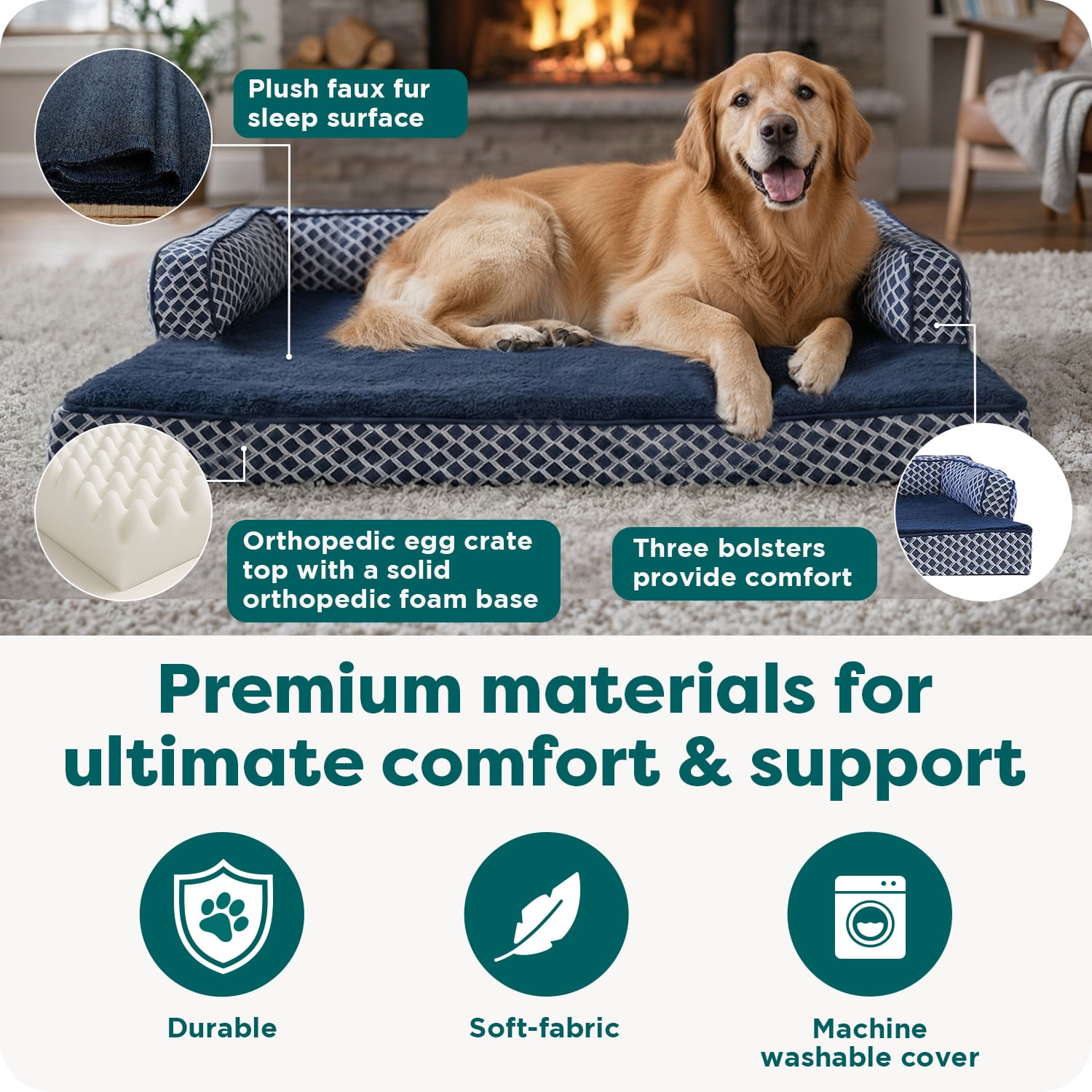 FurHaven Plush & Decorator Diamond Orthopedic Comfy Couch Sofa Pet Bed, Gray, JumboPlus, 1 Count