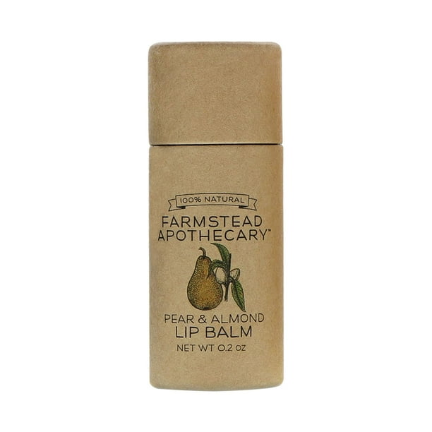 Farmstead Apothecary Bálsamo labial natural con cera de abejas orgánica, manteca de karité orgánica y aceite de coco orgánico, pera y almendra, 0,25 oz