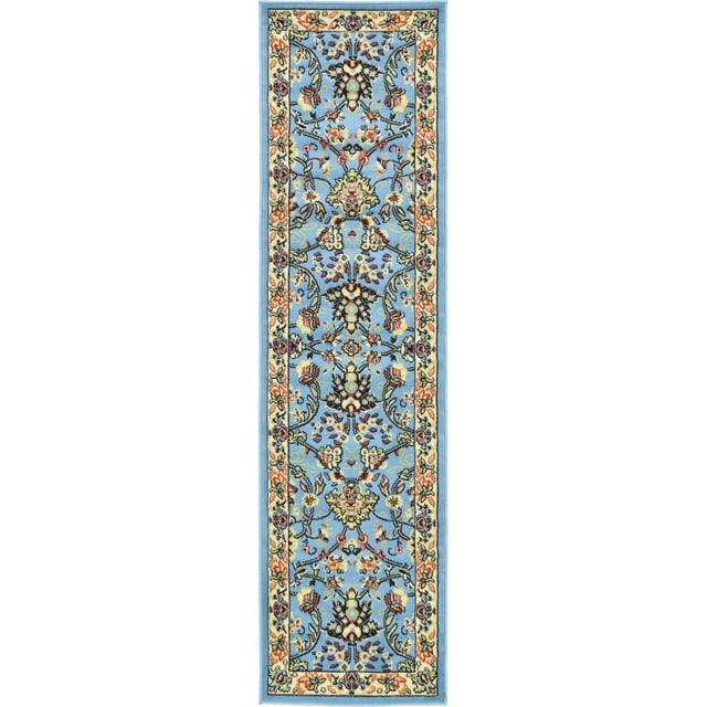Unique Loom Kashan Traditional Floral Area Rug, 2 Feet 2 Inch x 8 Feet 2 Inch, Light Blue/Ivory