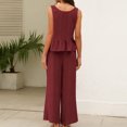 thumbnail image 6 of 2026 ! JINMGG Two Piece Outfits Women, 2026 Fashion Fall 2PC Fashion Woman Round Neck Cotton Linen Solid Sleeveless Cotton Linen Blouse +Loose Pockets Pants Sets Wine L, 6 of 9