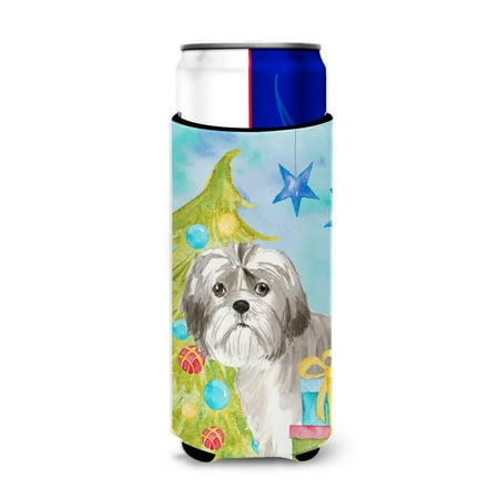 

Carolines Treasures CK1862MUK Christmas Tree Shih Tzu Puppy Michelob Ultra Hugger for slim cans Slim Can multicolor