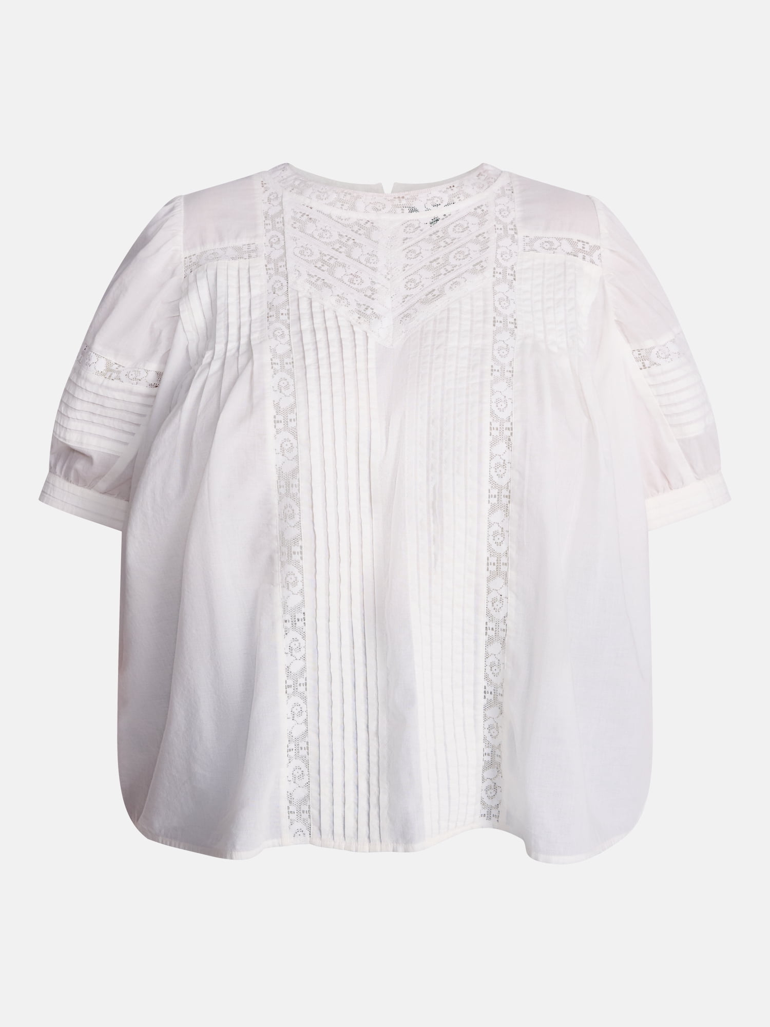 Terra & Sky Women's Plus Lace Trim Swing Top with Elbow Length Puff Sleeves, Sizes 0X-5X