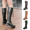 thumbnail image 3 of Lovskoo 2024 Women's Cowboy Boots Horse Riding Low-Heeled Knee High Boots Large Knight Boots Low Heel Flat Bottom Round Toe Belt Buckle Strap Boots Coffee, 3 of 3
