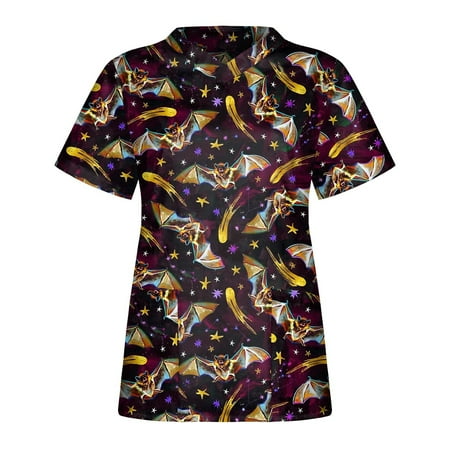 

Women Scrub_Top Working Uniform Blouse Short Sleeve V-Neck Workwear T-Shirt with Pocket Comfy Tops XXXL