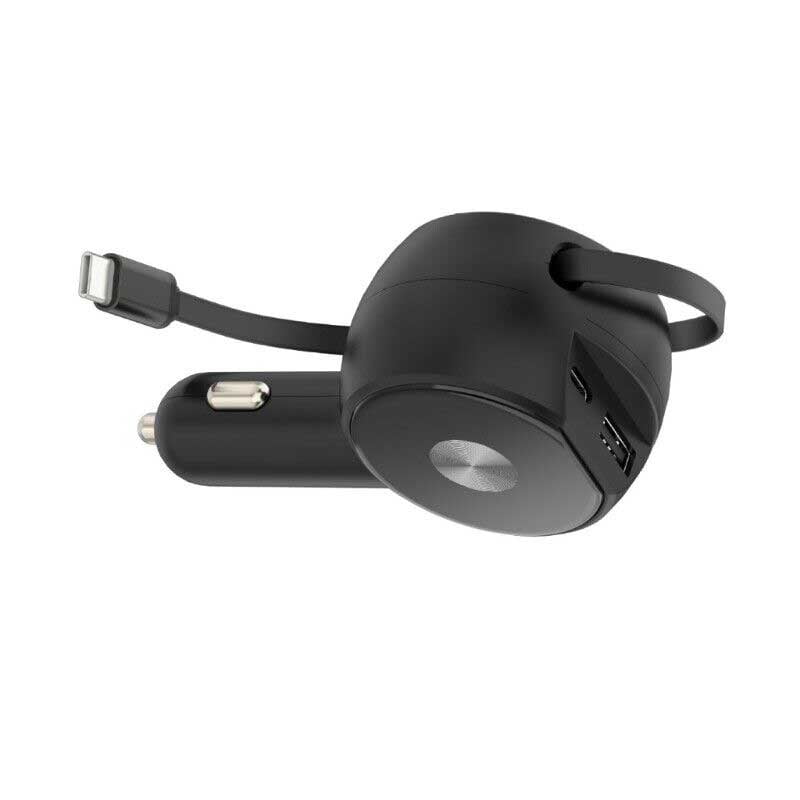 30W Car Charger Compatible With Samsung Galaxy A14 5G/A24/A34 5G/A54 5G - Retractable 3 Amp Type-C 2-Port USB Fast Charge