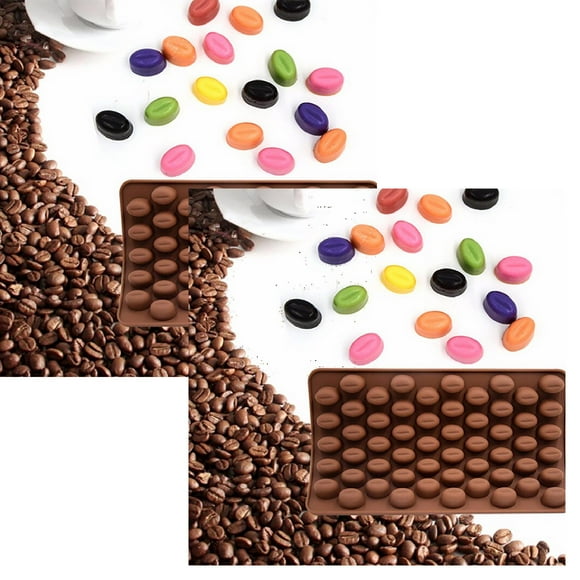 Oleegame 2PC Cookie Mold Beans Coffee Chocolate Cavity Candy 55 Silicone Mould Cake Sweets Cake Mould Brown