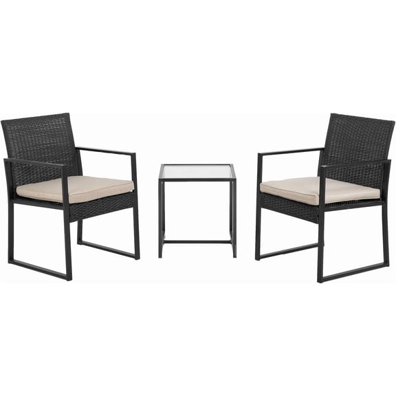 CL.HPAHKL 3 Piece Outdoor Patio Furniture Set, Patio Bistro Wicker Conversation Set for Backyard, Porches, Poolside, Lawn and Balcony, Black