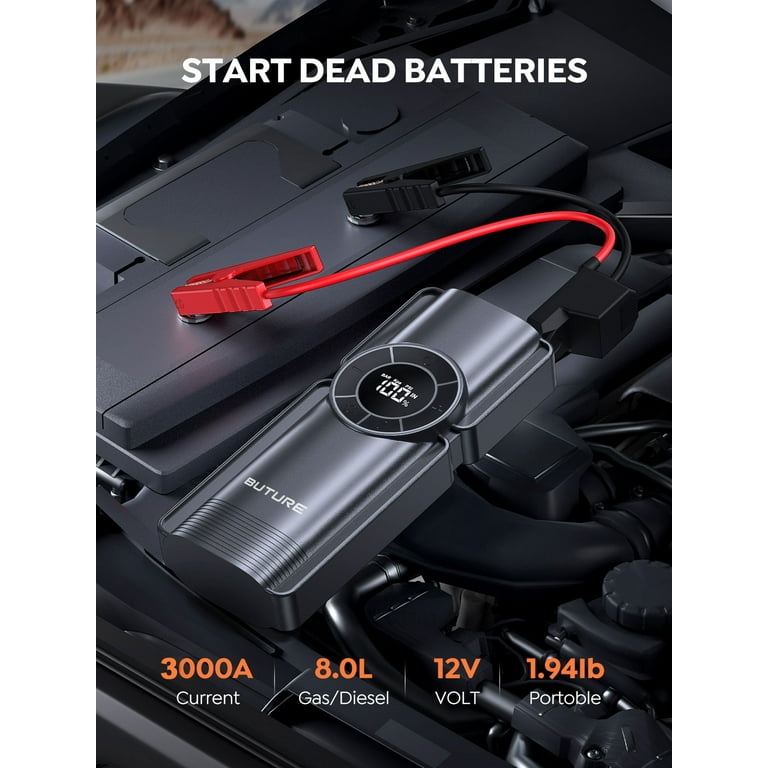 BUTURE Portable Car Jump Starter with Air Compressor 150PSI 2500A 23800mAh  Battery Booster Pack All Gas/8.0L Diesel Digital Tire Inflator Fast Battery