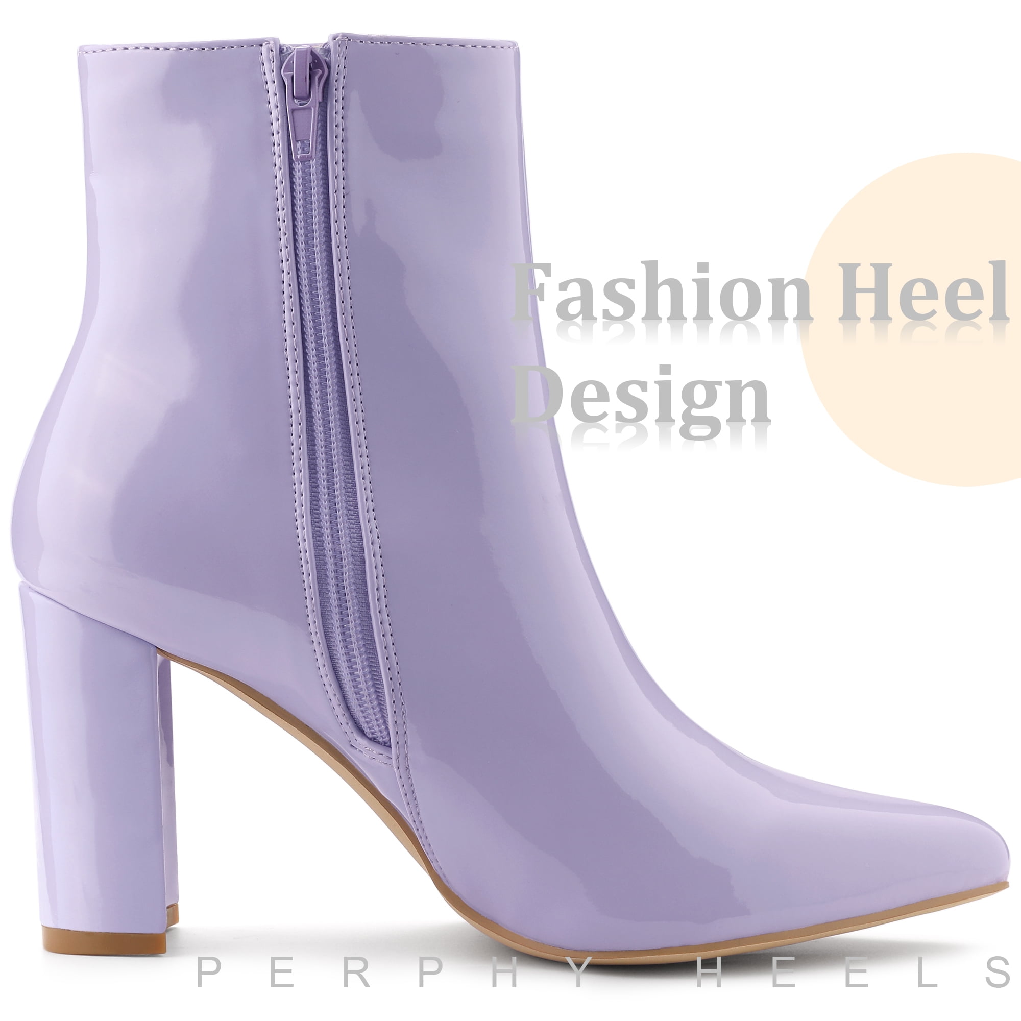 Unique Bargains Women's Pointed Toe Side Zip Chunky Heels Ankle Boots Purple 8