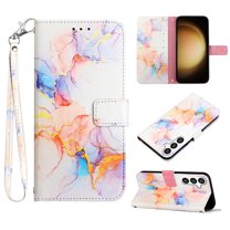 Feishell Fit for Samsung Galaxy S24 Wallet Case with Wrist Strap,Stylish Marble Pattern Premium PU Leather Folio Flip Credit Card Slots Kickstand Shockproof Protective Phone Cover,D