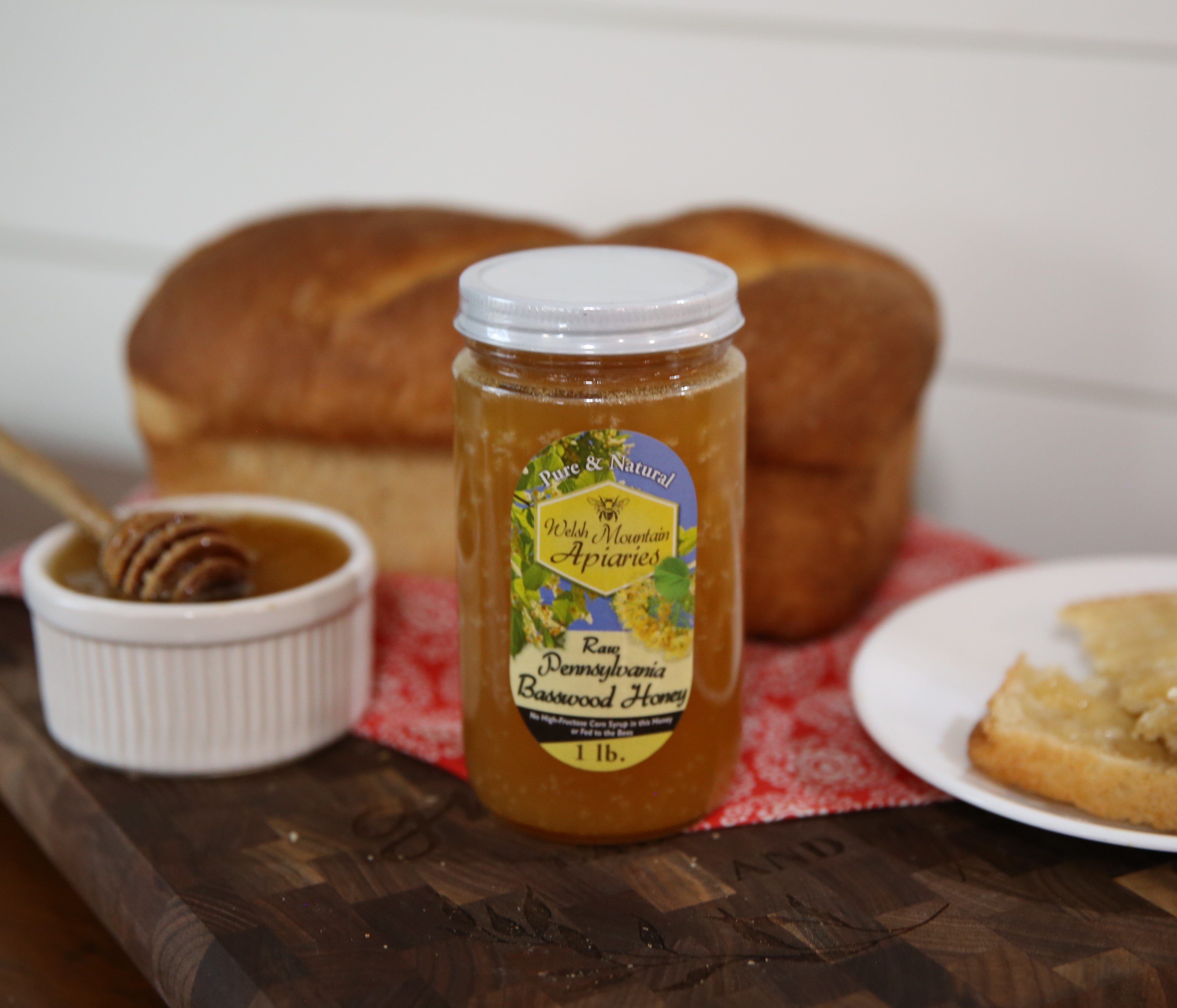Pennsylvania Basswood Honey by Welsh Mountain Apiaries, Raw and Unfiltered, 16 Ounce Jar Pack of 3