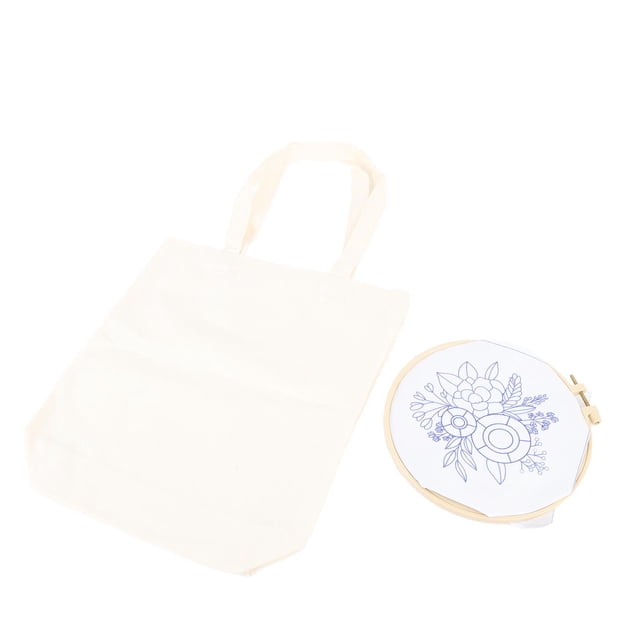 Kit Canvas Bag Embroidery Kit with Pattern Embroidery Hoops Color Threads Arts DIY Crafts Kits for Beginners