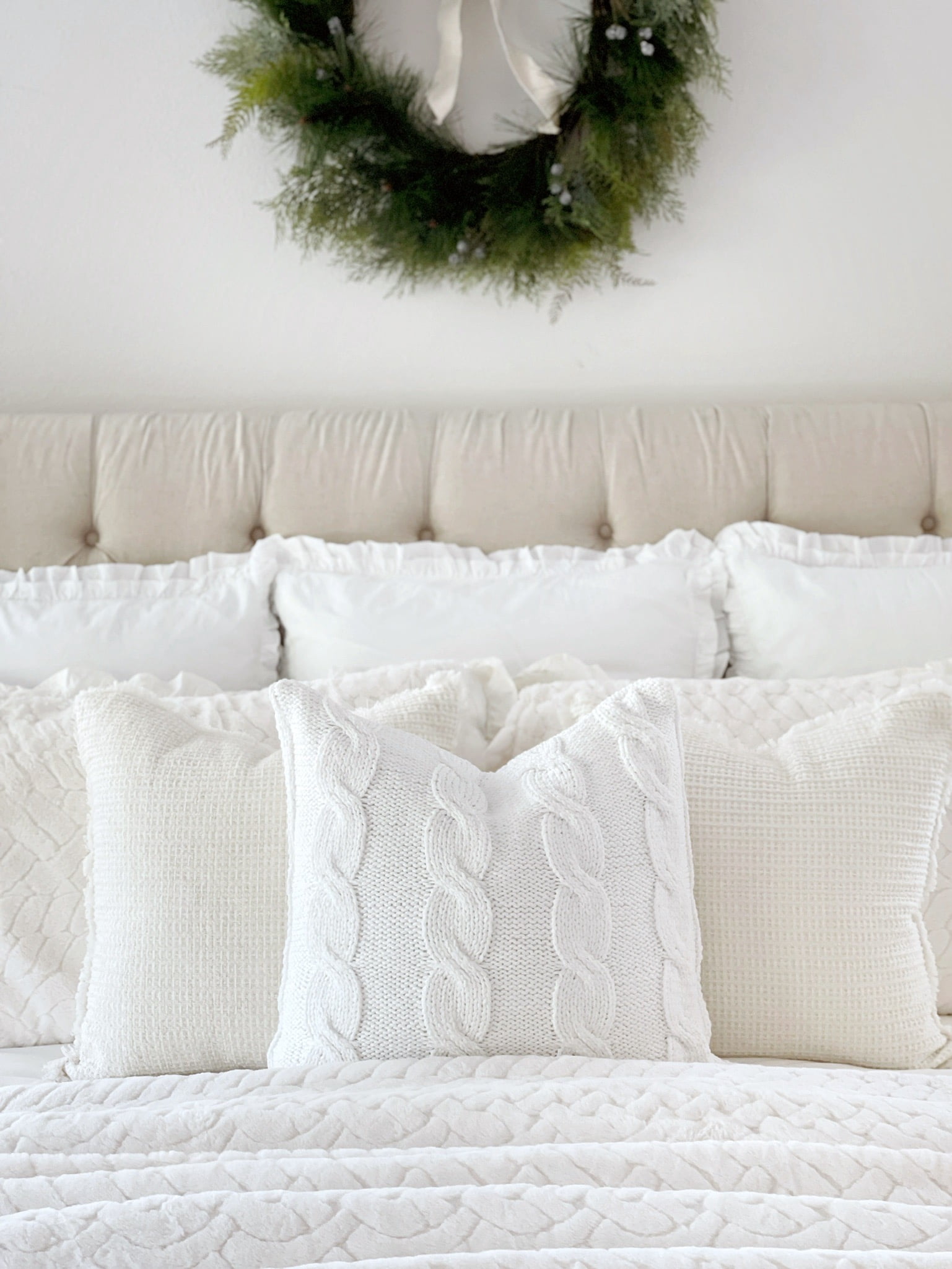 My Texas House Willow Cable Knit Square Decorative Pillow Cover, 22" x 22", White