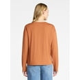 thumbnail image 3 of Time and Tru Women's Boxy Slub V-Neck Tee with Long Sleeves, Sizes XS-XXXL, 3 of 4