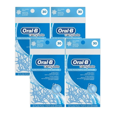Oral-B Complete Floss Picks, Icy Mint, 30 Count, 4 Pack
