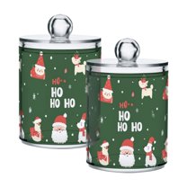 Yayeee 2 Pack Qtip Holder Dispenser for Bathroom with Lid Cotton Swab Canister, Christmas Santa